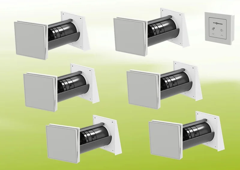 6x Viessmann Vitovent 100-D Typ H40E B55 (L) mit Bedienteil 100-D Leitung Lüftungsset
