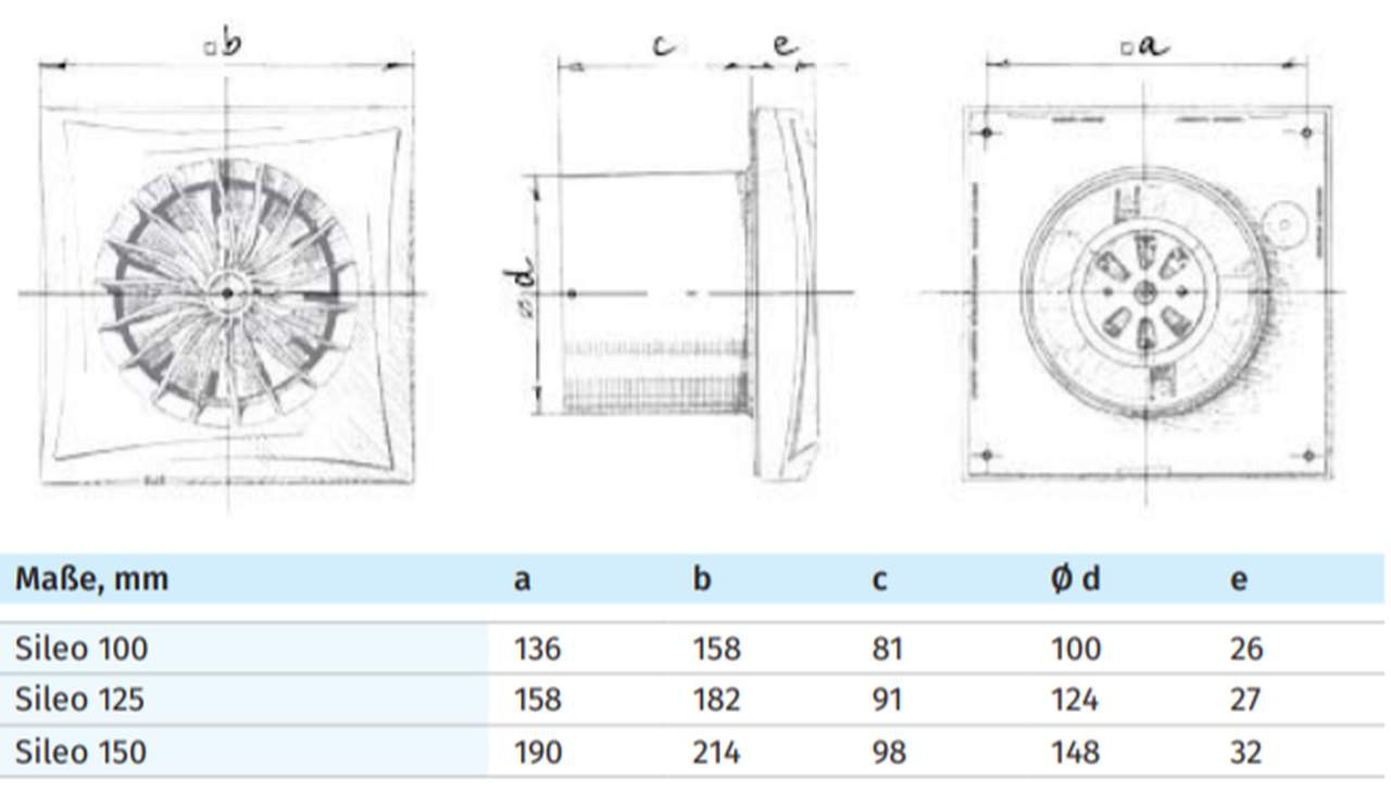 Maße Sileo Abluftgerät von Blauberg Ventilatoren